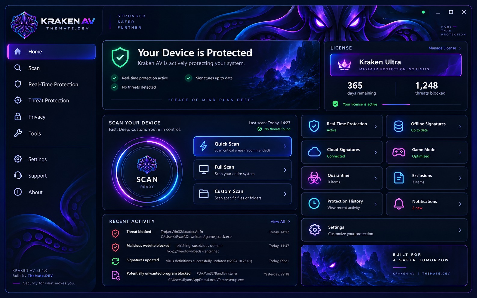 Kraken AV dashboard